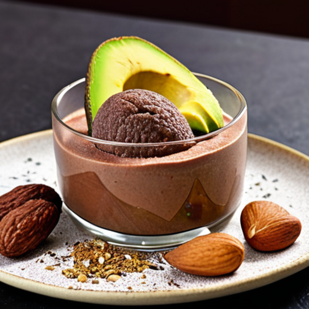 **Prompt 1: Guilt-Free Indulgence Reinvented**
    A vibrant and appealing spread of heart-healthy desserts, showcasing a rich, silky avocado chocolate mousse in a clear glass, golden oat and date cookies arranged on a natural-toned plate, and a refreshing, brightly colored fruit sorbet. The scene highlights the natural and wholesome ingredients that compose them, such as fresh green avocados, plump dates, various nuts (almonds, walnuts), chia seeds, and pure cocoa powder, all artfully arranged on a clean, inviting surface. The ambiance is warm and inviting, emphasizing deliciousness, guilt-free indulgence, and the beauty of healthy eating, illuminated by soft, natural light.