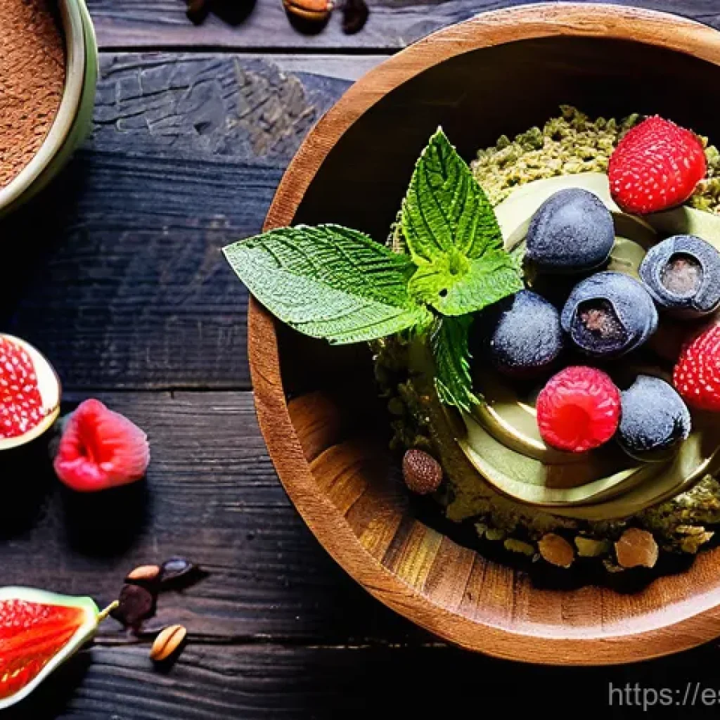 디저트와 건강의 관계 - **A Vibrant Display of Guilt-Free Desserts:** A beautifully arranged flat lay or top-down shot of a ...