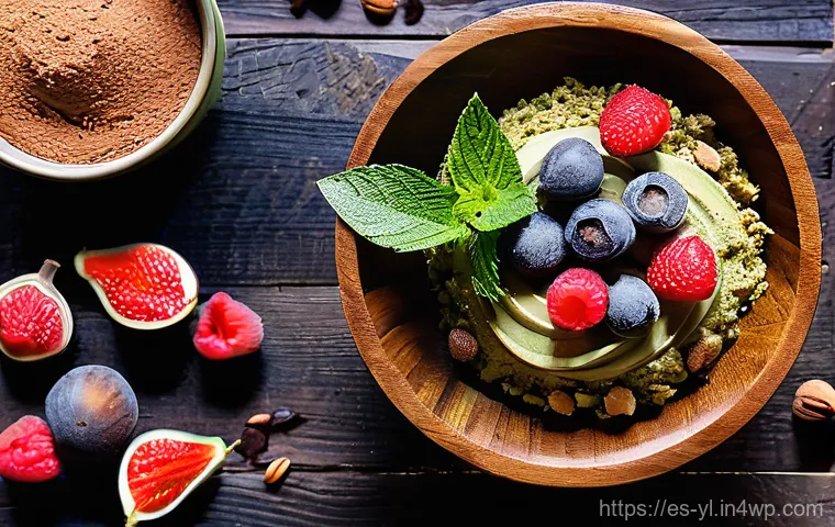 디저트와 건강의 관계 - **A Vibrant Display of Guilt-Free Desserts:** A beautifully arranged flat lay or top-down shot of a ...