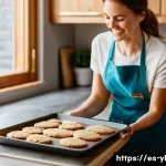 Home 18 밀가루 대체재로 사용하는 다양한 선택지 - A warm and inviting kitchen scene. A smiling woman in her late 30s, dressed in a tasteful apron over...