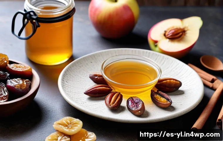 설탕을 줄이는 건강 디저트 제작 방법 - A rustic kitchen scene featuring a wooden table with a variety of natural sweeteners: a glass jar of...
