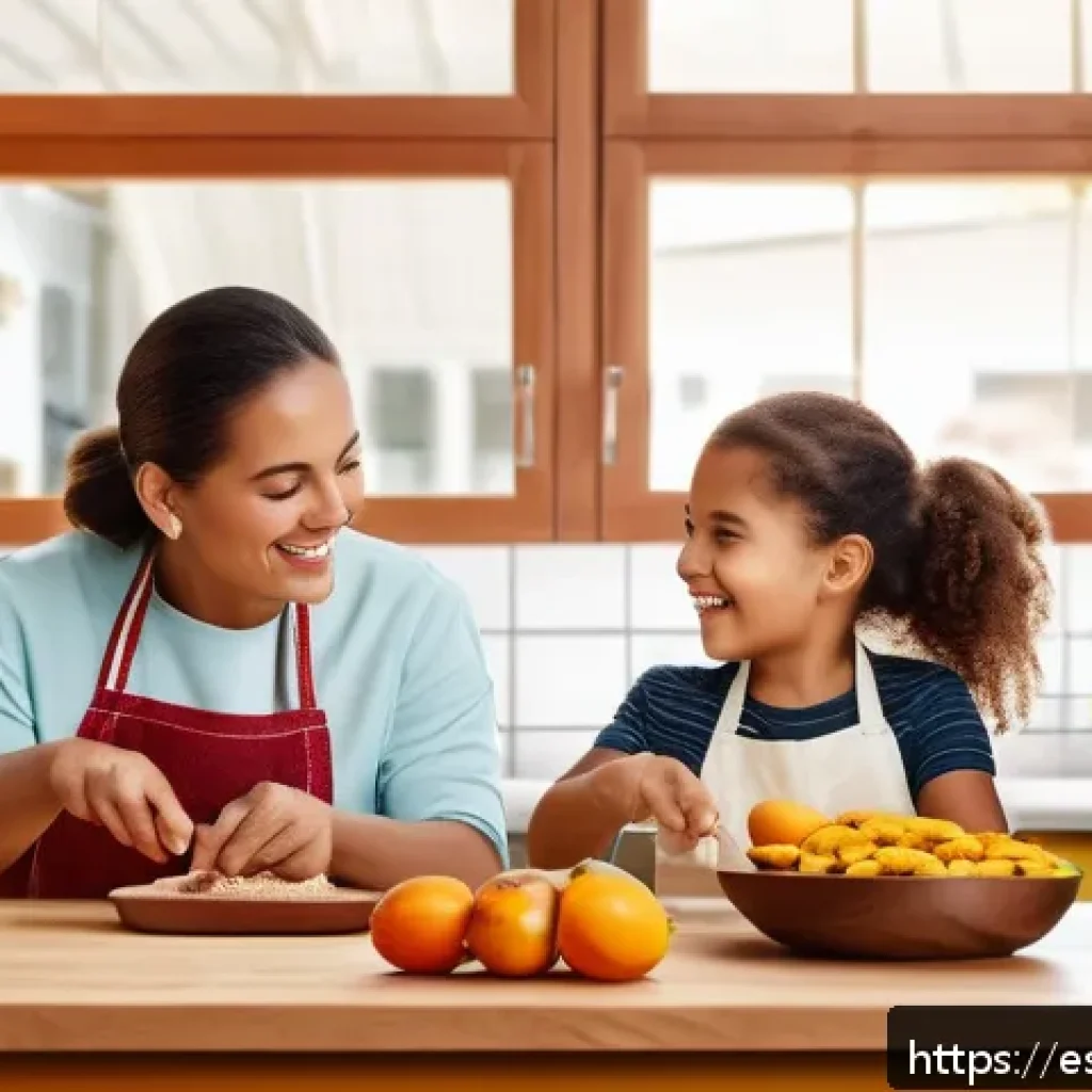 단맛을 줄이면서도 맛있는 디저트 만들기 - A vibrant kitchen scene featuring a family of diverse ages preparing healthy desserts together. The ...