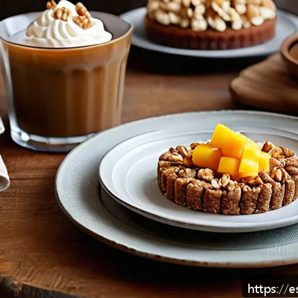 다양한 견과류를 활용한 디저트 아이디어 - A rustic wooden table setting featuring a variety of desserts incorporating toasted walnuts: a cream...