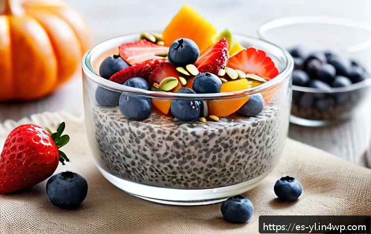 다양한 슈퍼푸드를 활용한 건강 디저트 - A vibrant, close-up image of a rustic wooden table set with a variety of healthy dessert ingredients...